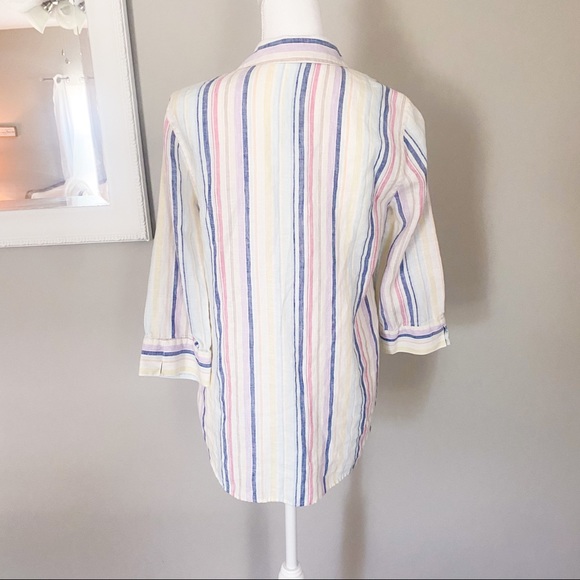 Chico’s striped, linen button down - Picture 2 of 4